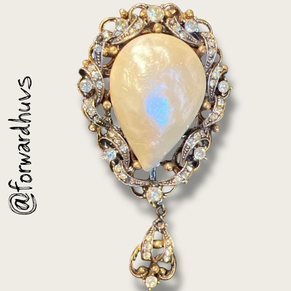Vintage Faux Pearl & Rhinestone Brooch – ART Signed – Missing Stones